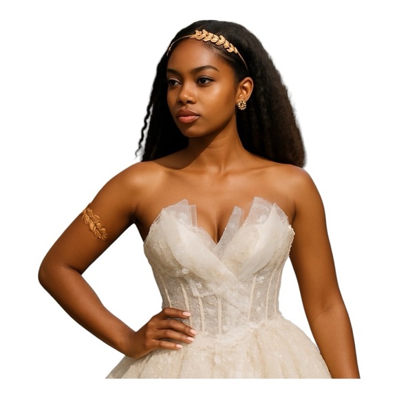 FINREZIO Greek Goddess Jewelry Set | Gold Laurel Leaf Headband & Arm Cuff | NWT - Picture 2 of 5